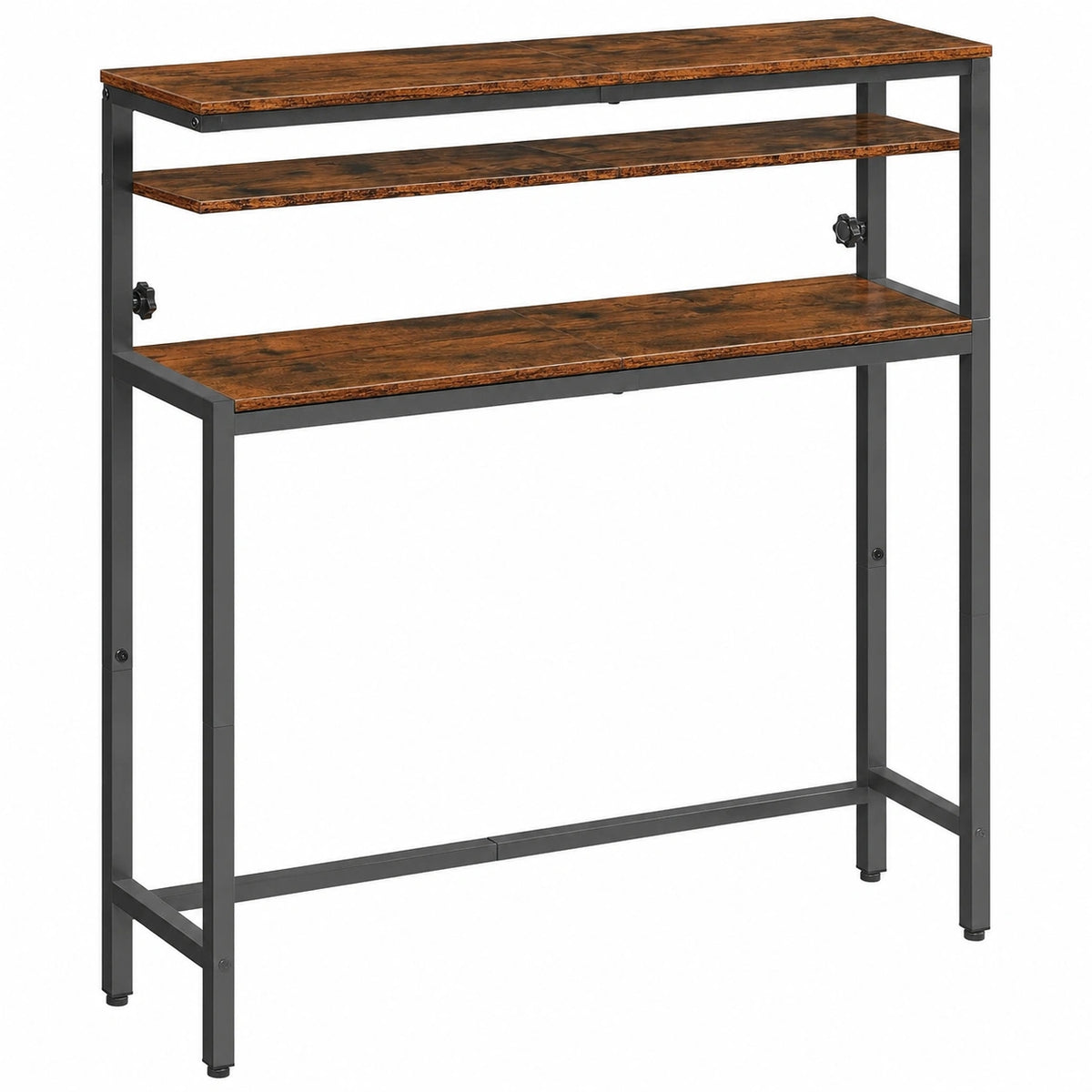 Höhenverstellbarer Konsolentisch im Industrie-Design, 2-stufig, ideal für Flur und Wohnzimmer, Vintage Braun und Schwarz