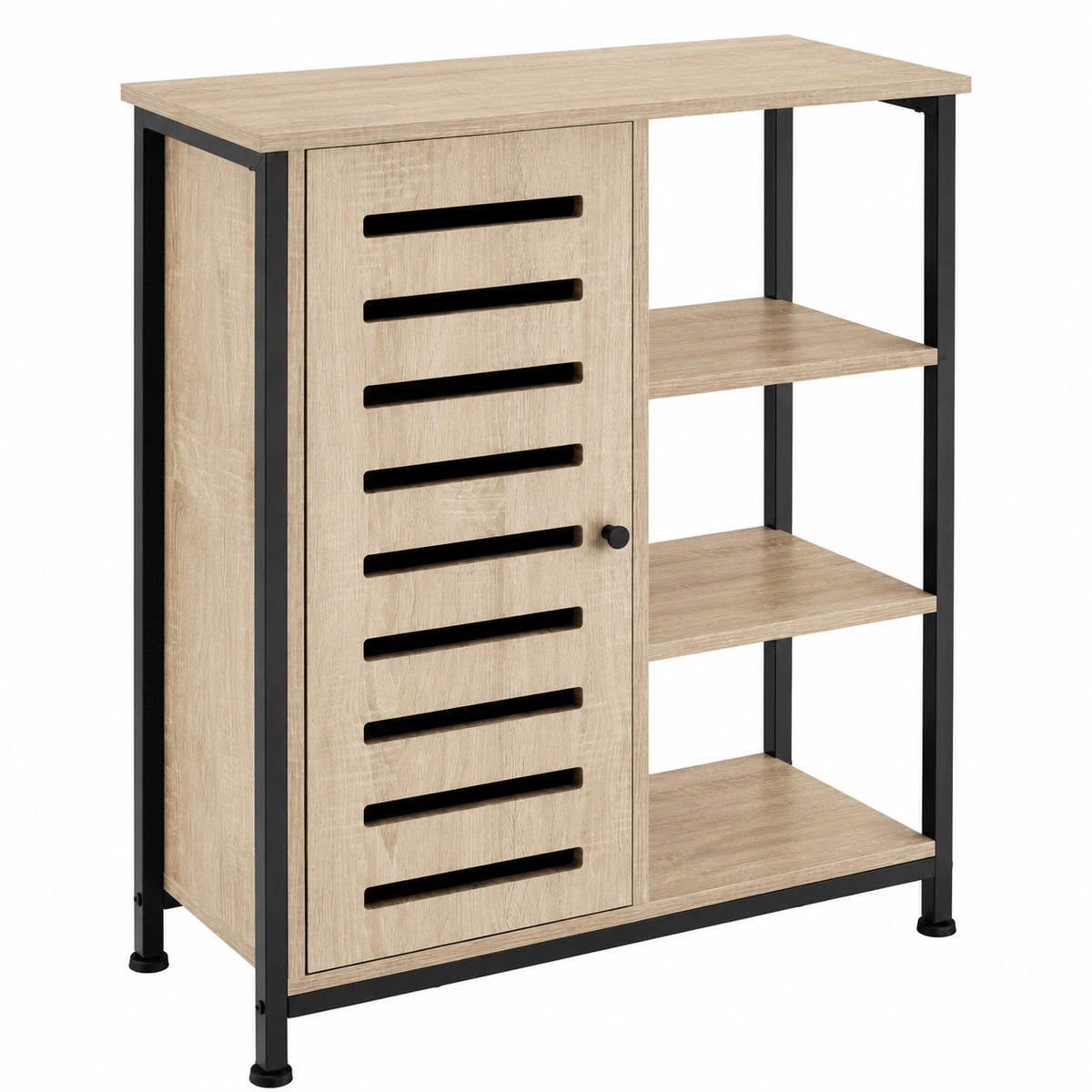 Industrielles Sideboard aus Eiche Sonoma mit 3 Fächern und Schrankfach, Flur- und Wohnzimmerschrank