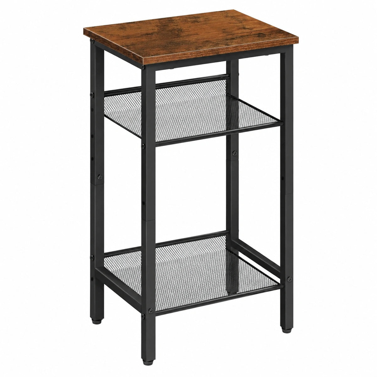Industrieller Beistelltisch mit Verstellbaren Ablagen, Dunkelbraun-Schwarz, 38 x 28 x 74 cm