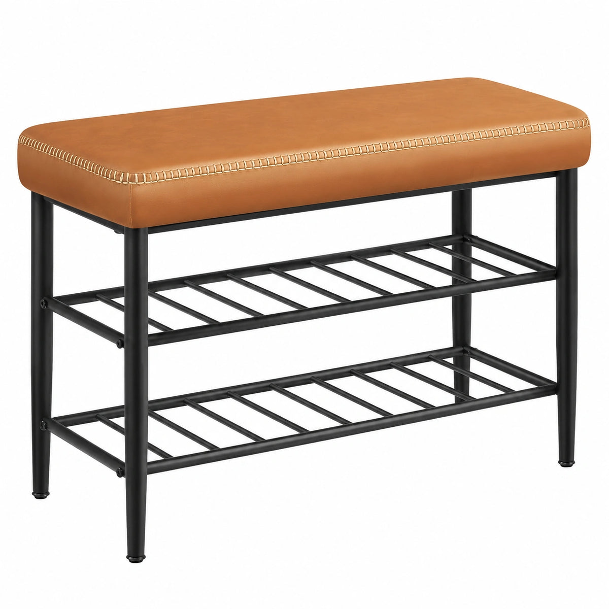 VASAGLE EKHO Schuhbank - Moderner Stil, Kunstleder Sitztruhe, Belastbar bis 135 kg, 80 x 30 x 50 cm, Karamellbraun