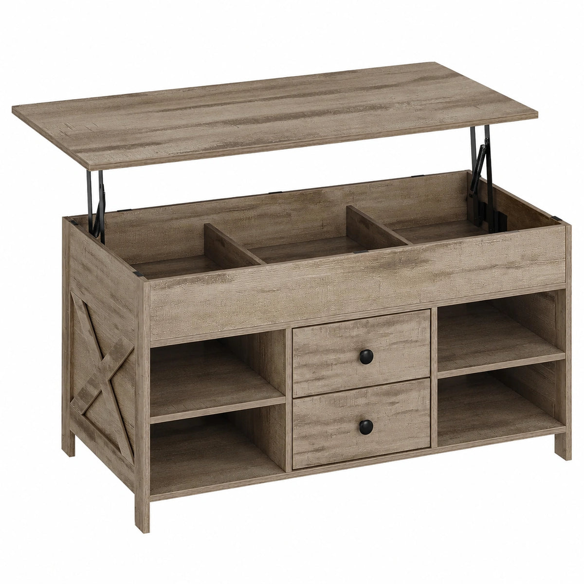 Höhenverstellbarer Wohnzimmertisch mit Stauraum und Schubladen, Kamelbraun-Schwarz, 50 x 100 x 47,3-61,3 cm