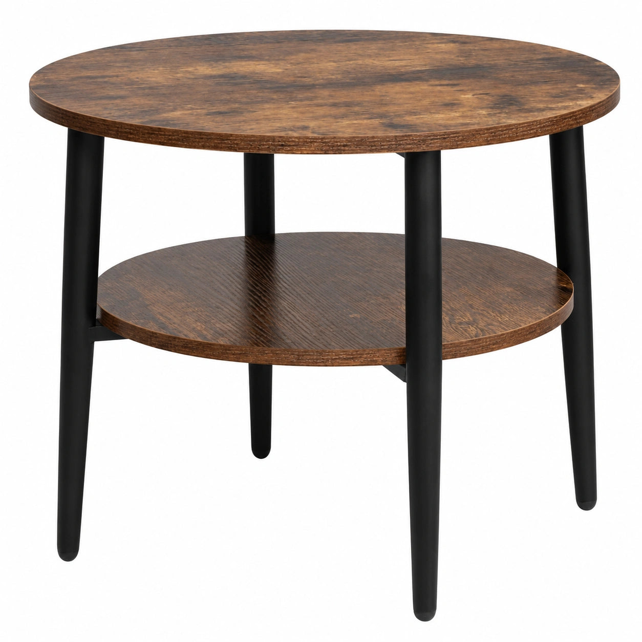 Ella, Runder Couchtisch aus Holzoptik, 45 cm Höhe, 60 cm Durchmesser, Braun, Metallgestell, Zweistufig