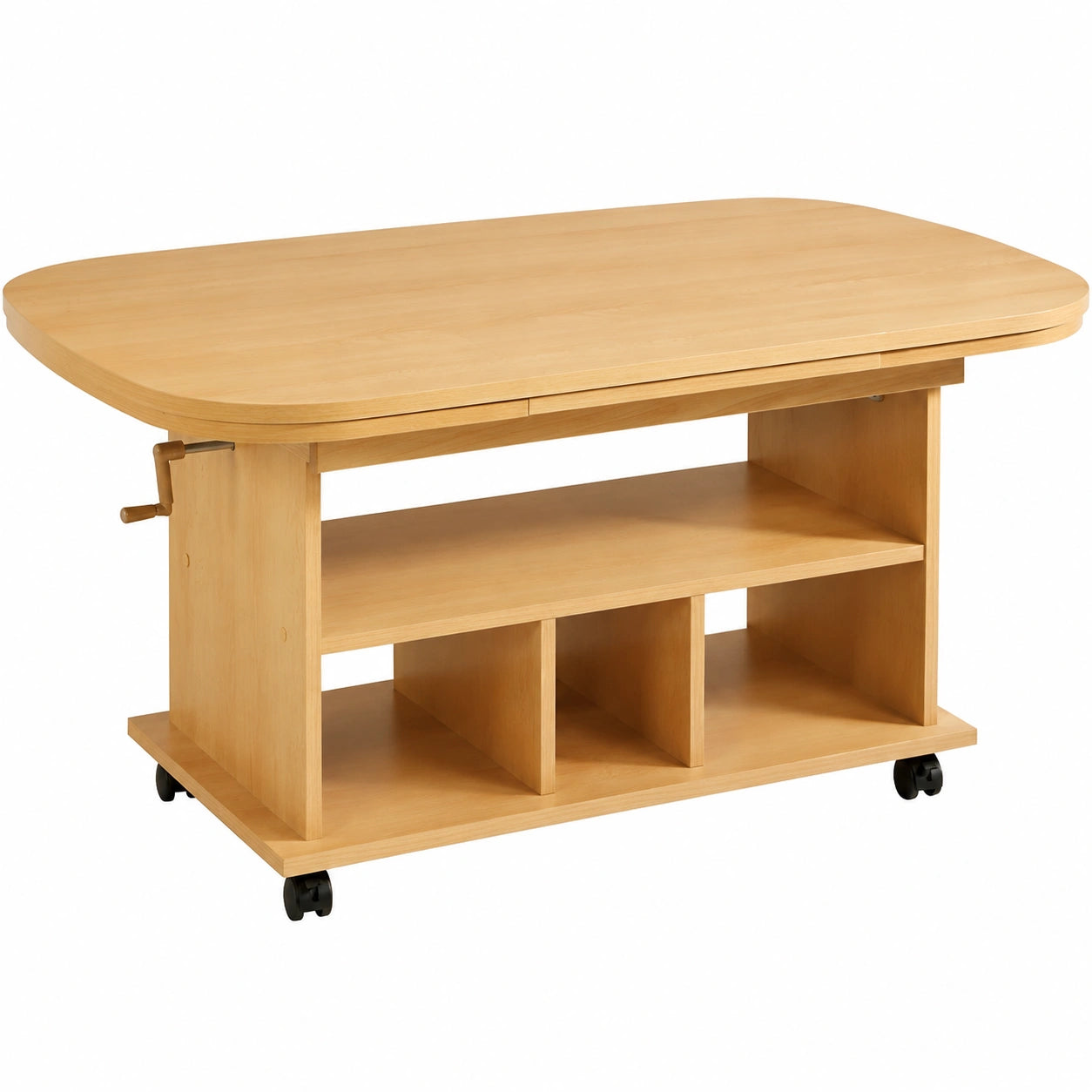 Hela Höhenverstellbarer Couchtisch Babsi aus Buche, Ausziehbar 107-157cm, Mit Rollen