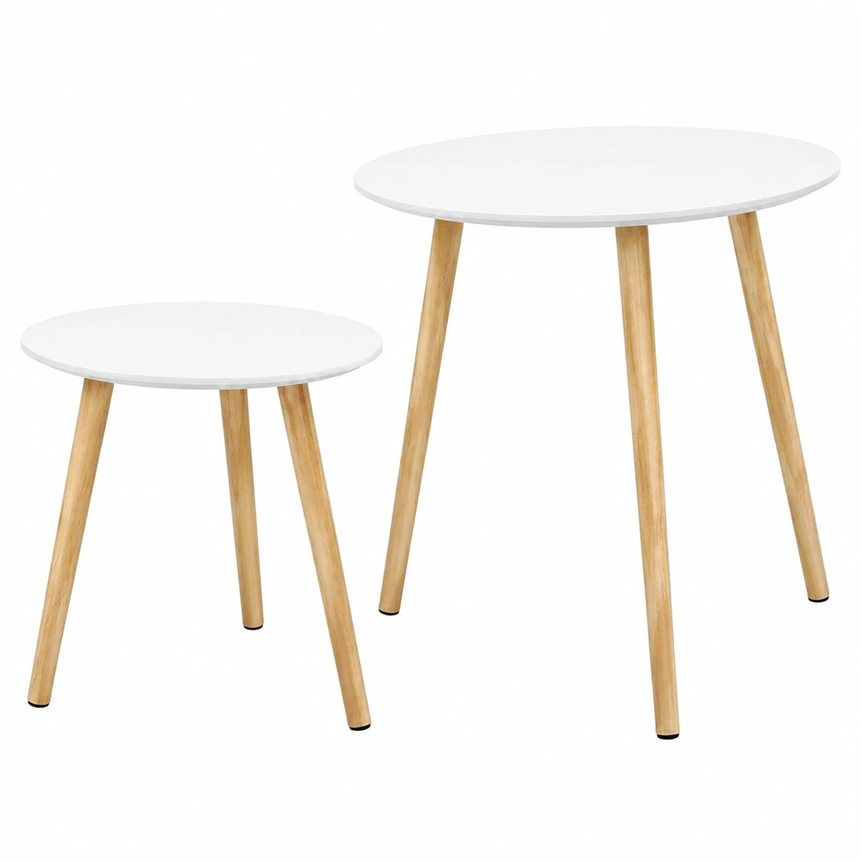 Rundes Beistelltisch-Set im skandinavischen Design, 2 moderne Couchtische mit Massivholzbeinen, ideal für Wohnzimmer und Balkon, Kiefernholz
