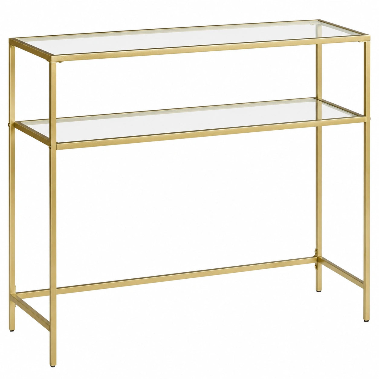 VASAGLE Konsolentisch, moderner Glastisch mit verstellbaren Füßen, Sofatisch für Wohnzimmer und Flur, goldfarben