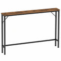 VEDECASA Schmaler Konsolentisch mit Ladestation, Industrie-Design Beistelltisch, moderner Sofatisch mit stabilem Stahlrahmen für Wohnzimmer, Flur, Büro, Vintage Braun