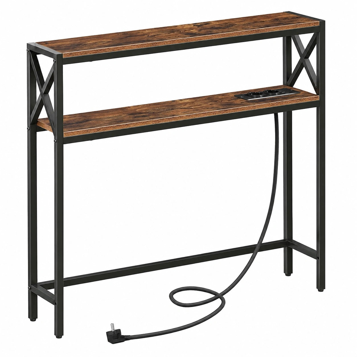 MAHANCRIS Konsolentisch mit Steckdosen und USB, Vintagebraun, für Flur und Wohnzimmer
