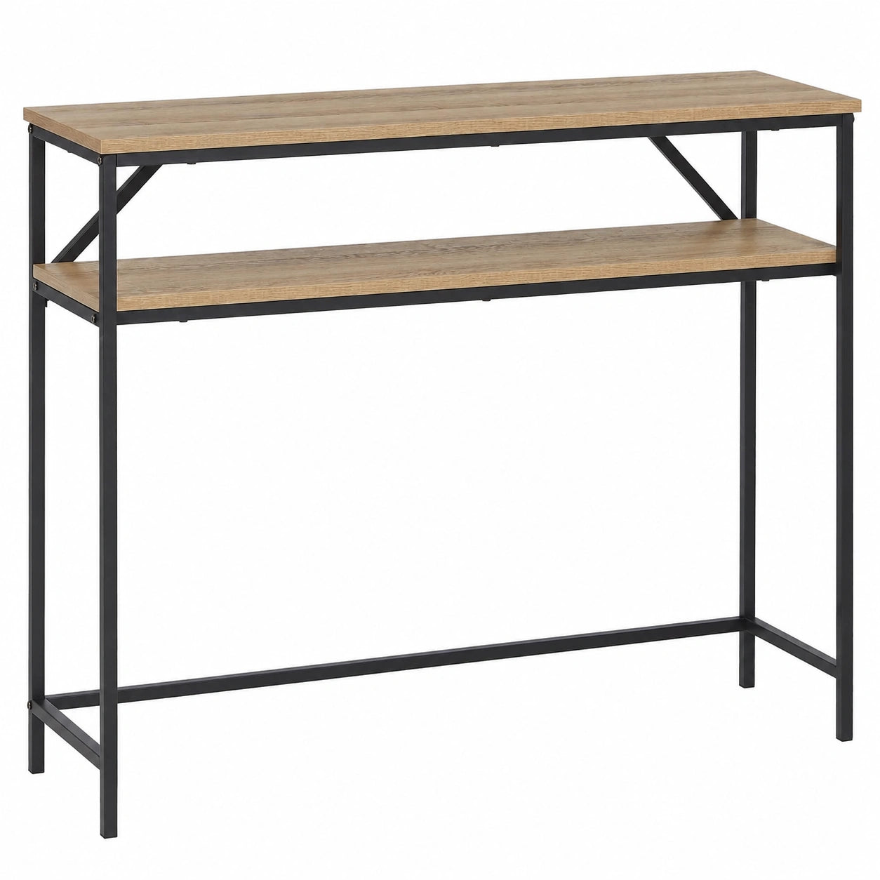 Moderner Konsolentisch aus Stahl mit Regal, Eichenholz-Design, 30 x 100 x 80 cm
