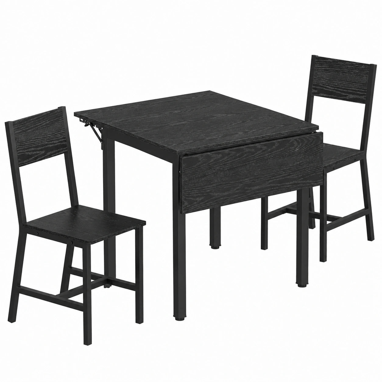 VASAGLE Essgruppe mit Klapptisch und 2 Stühlen für Küche und Wohnzimmer, stabiler Stahlrahmen, in Schwarz und Grautönen