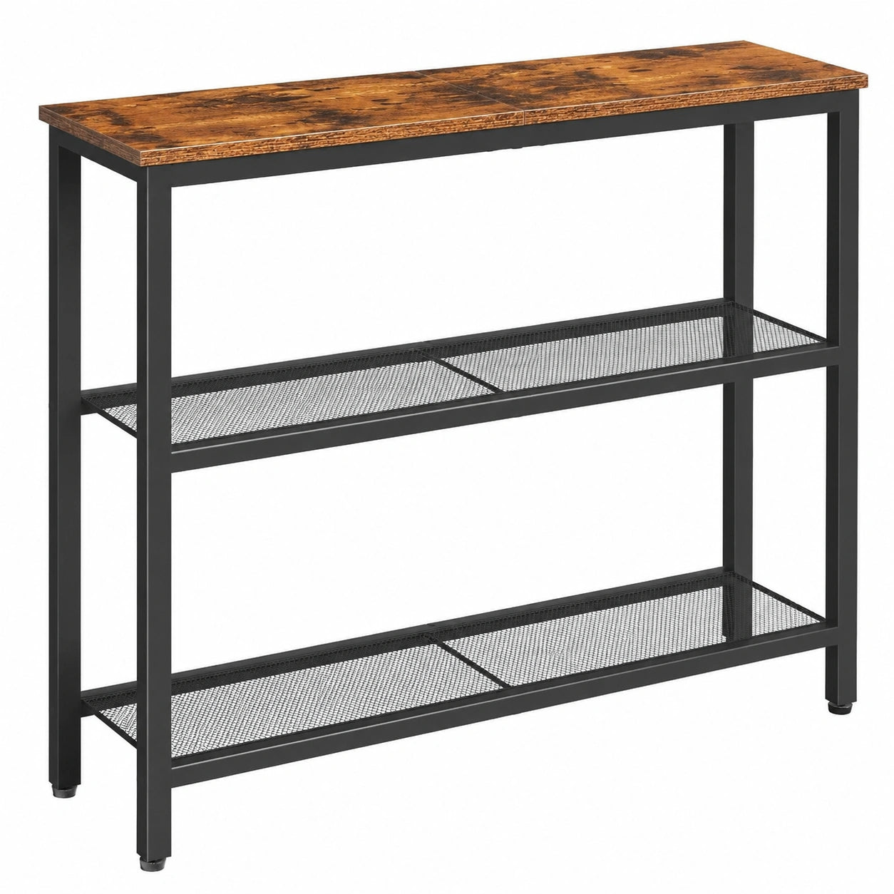 HOOBRO Konsolentisch mit schmalem Design und 2 Ablagen, ideal für Flur, Wohnzimmer und Büro, Vintagebraun und Schwarz