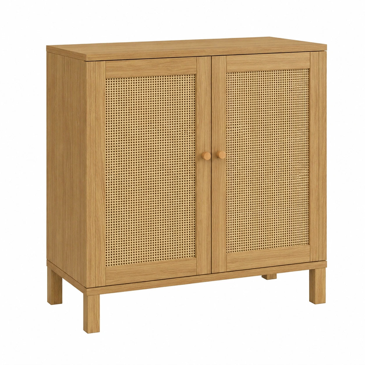 Vintage Beistellbuffet mit Rohrgeflecht, 2 Türen, 70 cm, Naturholzoptik
