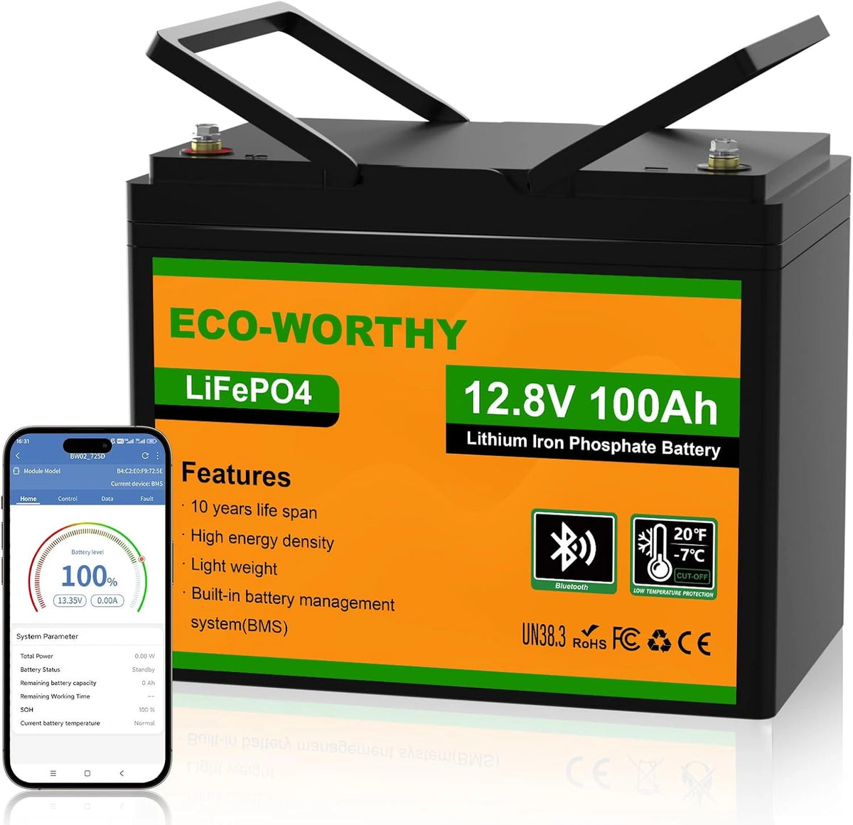Akumulator ECO-WORTHY, 100 Ah, 1280 Wh, 12 V