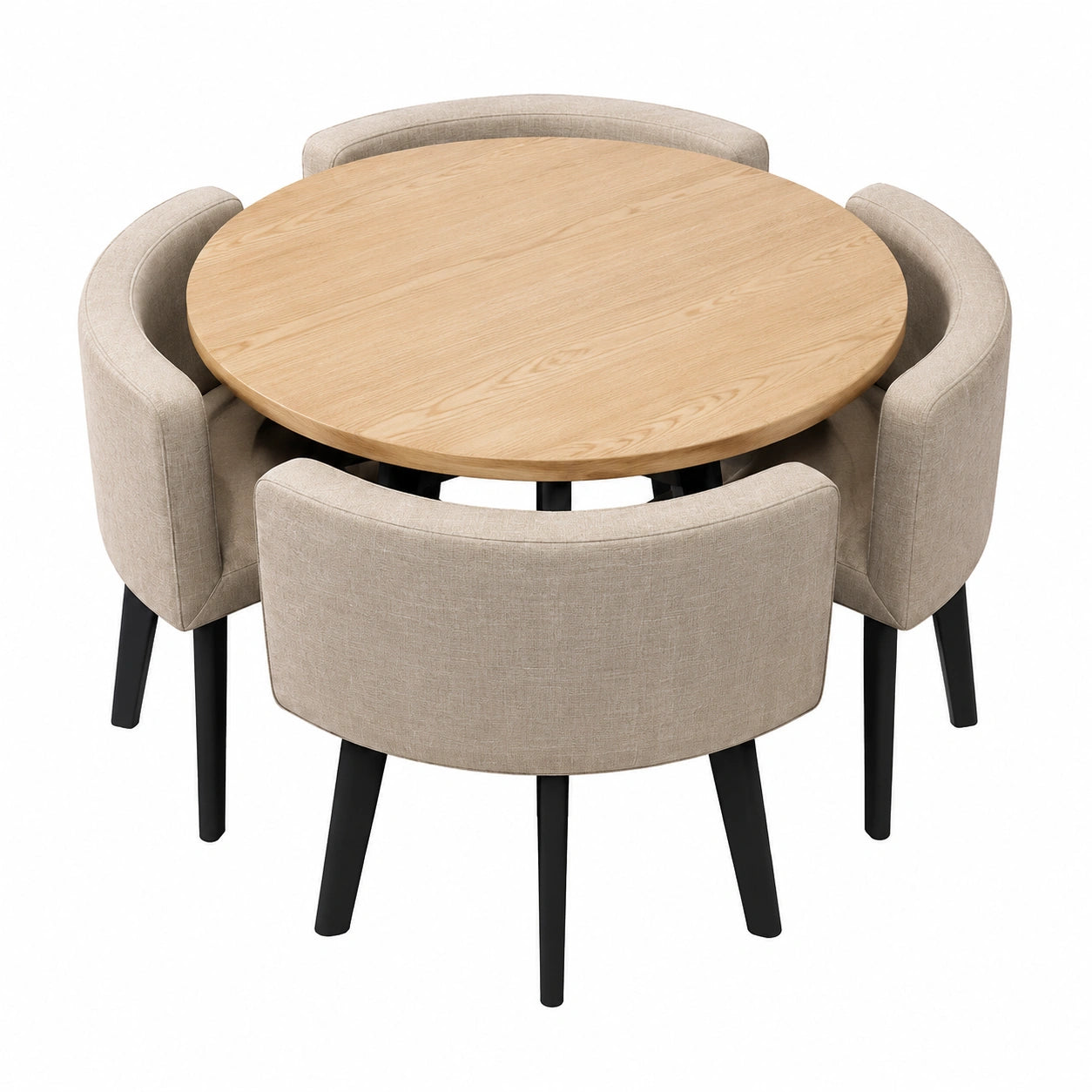 Rundes Esstisch-Set mit 90 cm Tisch und 4 Stoffstühlen, platzsparend und modern für Zuhause oder Büro