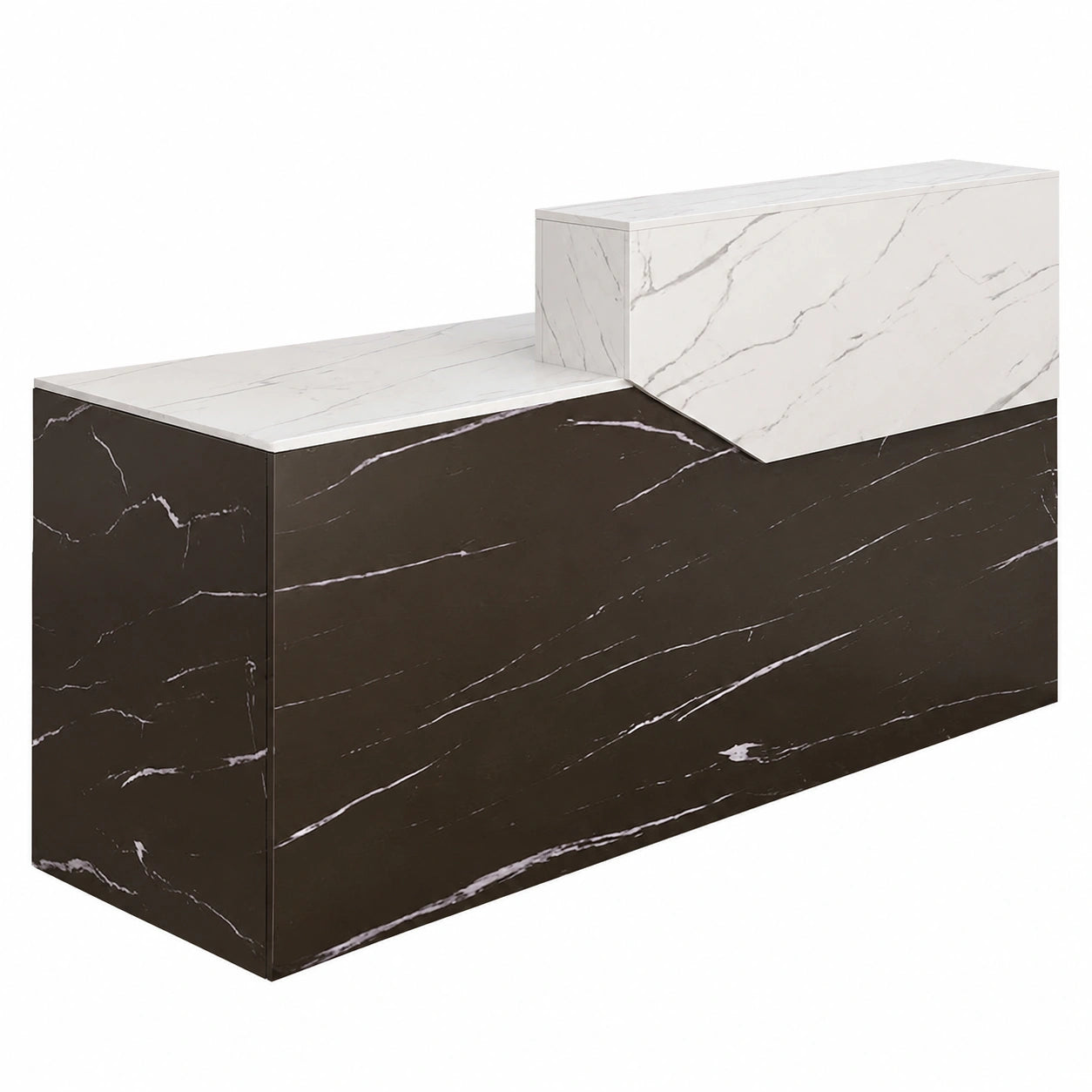 Eleganter Empfangstresen aus Holz für Büros und Salons, modern in Schwarz-Braun, Möbel für Zuhause und Empfangsbereiche (L-240 x 60 x 99,8 cm)