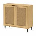 Moderner Sideboard Lukhomso mit Rattandetails und Eichenoptik, 2 Türen und 2 Fächer, Wohnzimmer- und Büromöbel, 83x80x40 cm