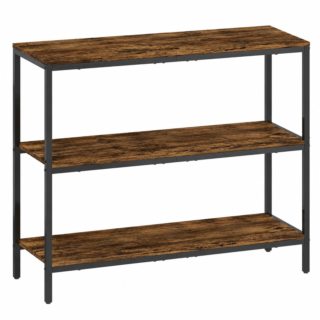 Industrieller Konsolentisch aus Metall und Holz für Flur und Wohnzimmer, 3 Ebenen, rustikal-braun, kompakt, 101 x 35 x 80 cm