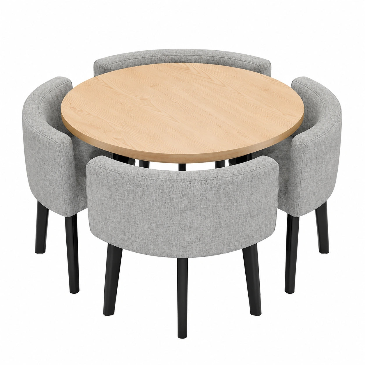 Rundes Esszimmer-Set mit 4 Stoffstühlen, platzsparend für Zuhause oder Büro, 90 x 90 x 75 cm