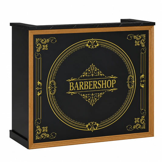 Empfangstheke aus Holz mit Sicherung, Friseursalon Möbel, 2 Schubladen & 3 Schränke, Schwarz-Gold