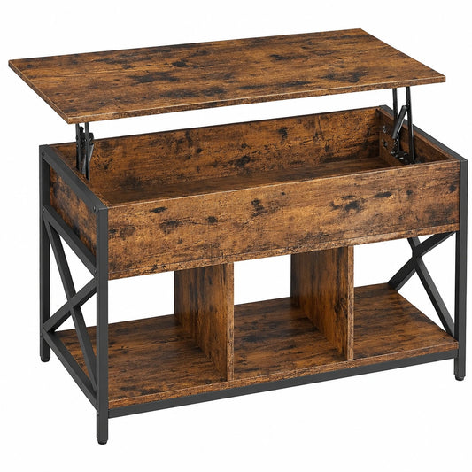 Höhenverstellbarer Couchtisch mit Stauraum, vintagebraun-schwarz, 50 x 100 x (46,5-62) cm